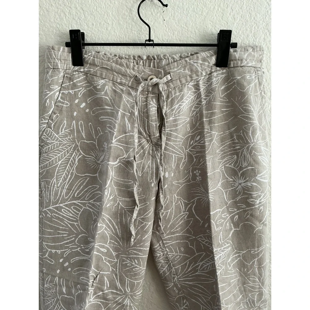 Tommy Bahama Pants Size S Tan White Tropical Floral Linen Cotton Drawstring - Picture 3 of 7